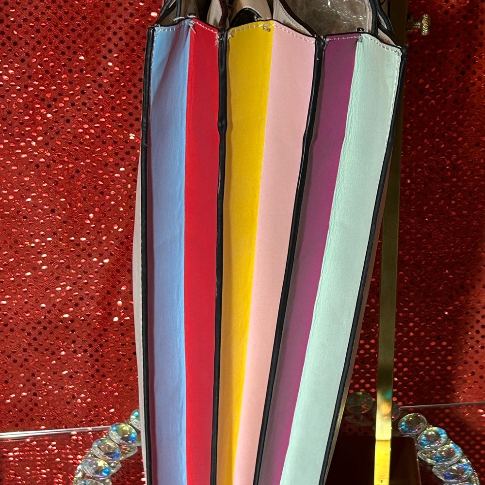 Betsey Johnson Cream and Multicolored Accordian Tote 11” x 12.5” x 3”